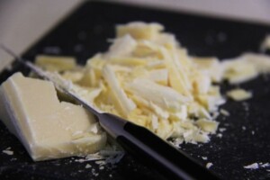 'Shaving' the cocoa butter with a sharp knife