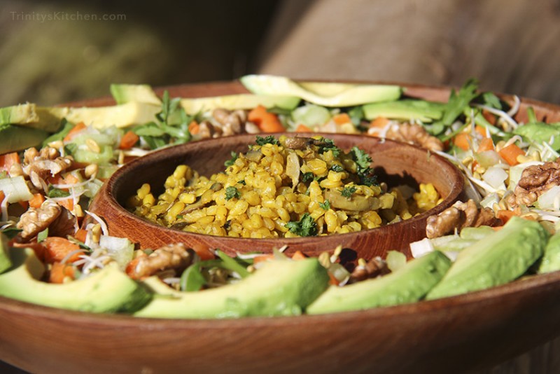 Easy Turmeric & Mushroom Rice that goes great with salads or curries