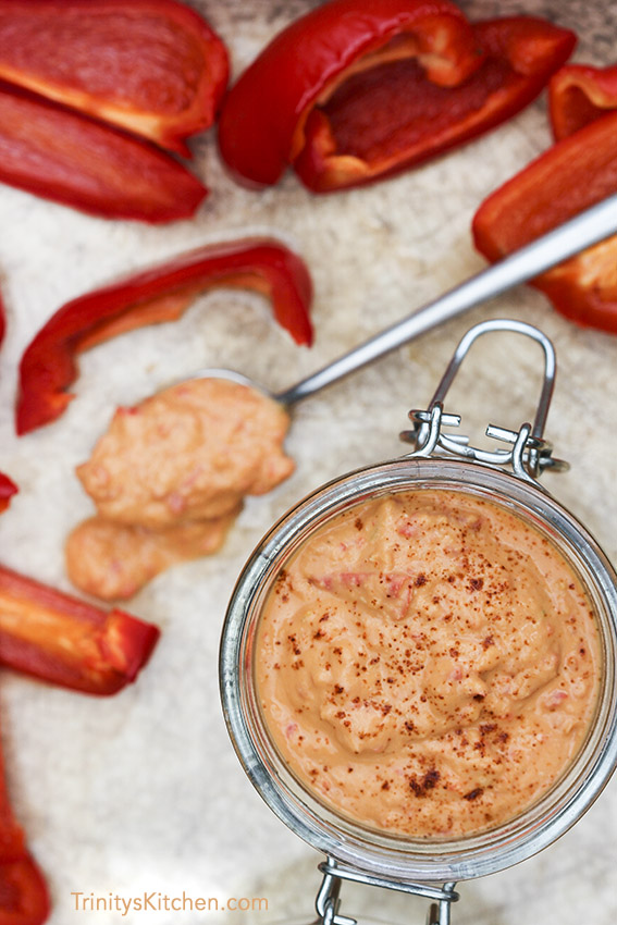 Roasted red pepper hummus by Trinity Bourne