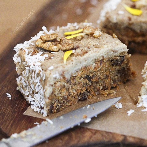 Raw carrot cake - date sweetened, vegan, gluten-free, delicious by Anastasia, Kind Earth