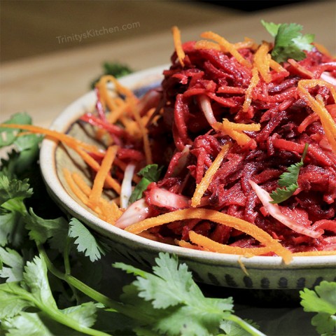 Super-Healthful Ginger Beet Salad with Almond Butter Dressing