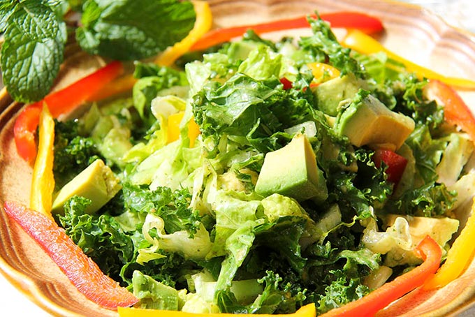 Kale and avocado salad with a fresh mint dressing