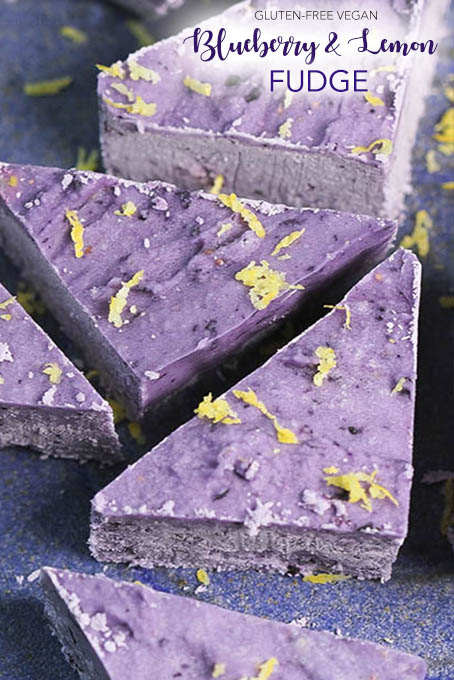 Blueberry & lemon fudge made with coconut, maple syrup, frozen blueberries, lemon rind - vegn, gluten-free by Anastasia, Kind Earth