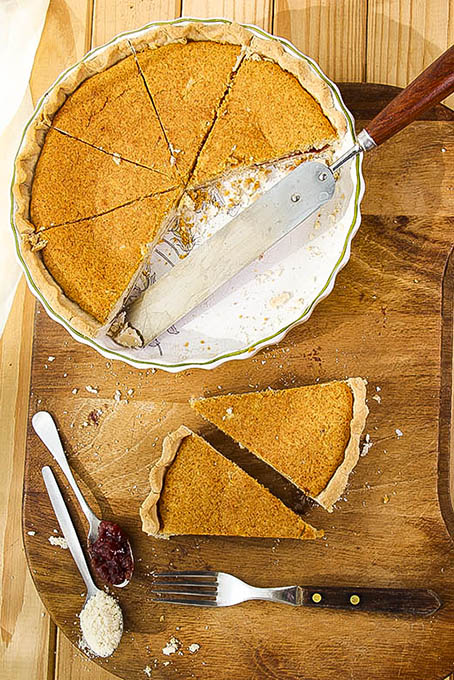 Bakewell Tart - gluten-free, vegan with melt in the mouth pastry by Anastasia, Kind Earth