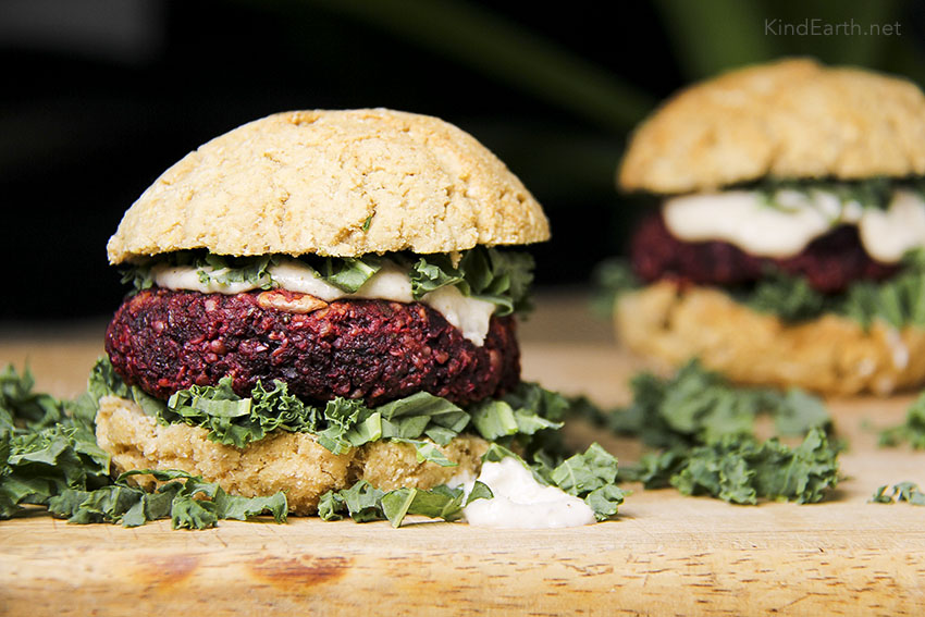 Hemp seed & beetroot burgers - gluten-free vegan by Anastasia at Kind Earth