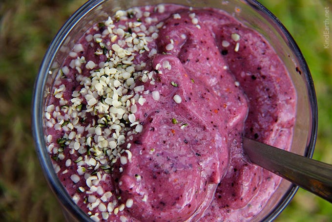 Spiritual wellness smoothie with maca, hemp seeds, morinaga and fresh fruits by Anastasia Eden