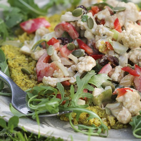 Cauliflower RawSlaw with Turmeric Quinoa in 15 minutes (vegan gluten-free)