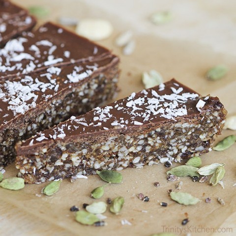 Raw Chocolate Covered Cardamom Slices