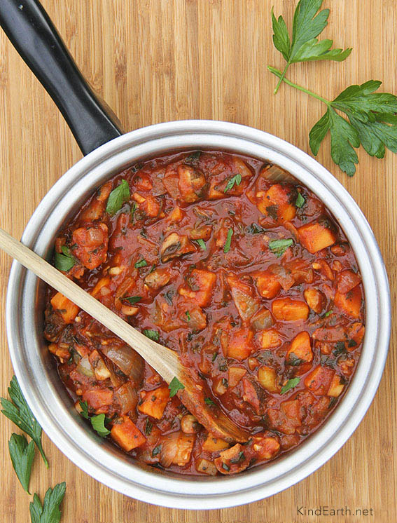Mushroom & Sweet Potato Vegan Bolognese by Anastasia, Kind Earth - gluten-free, plant-based