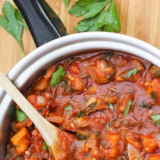 Mushroom & Sweet Potato Vegan Bolognese by Anastasia, Kind Earth - gluten-free, plant-based