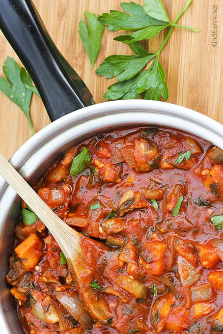 Mushroom & Sweet Potato Vegan Bolognese by Anastasia, Kind Earth - gluten-free, plant-based