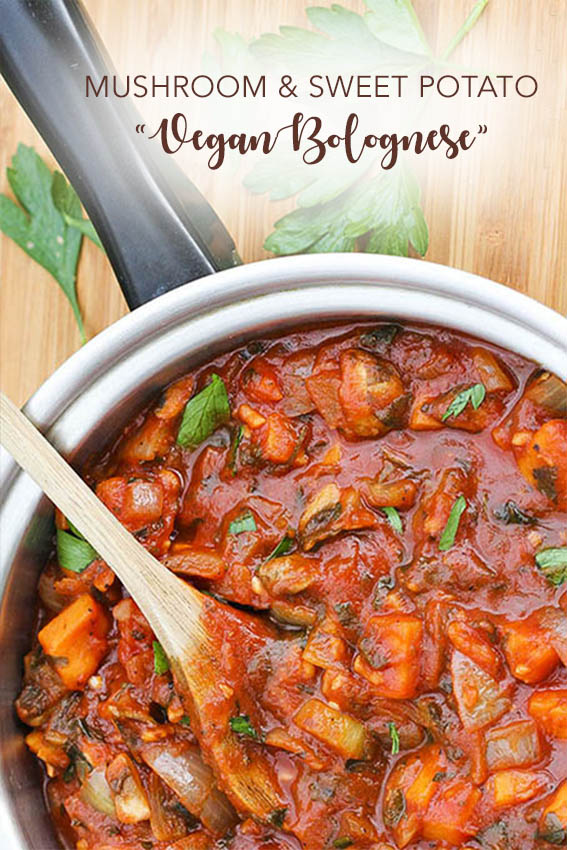 Mushroom & Sweet Potato Vegan Bolognese by Anastasia, Kind Earth - gluten-free, plant-based