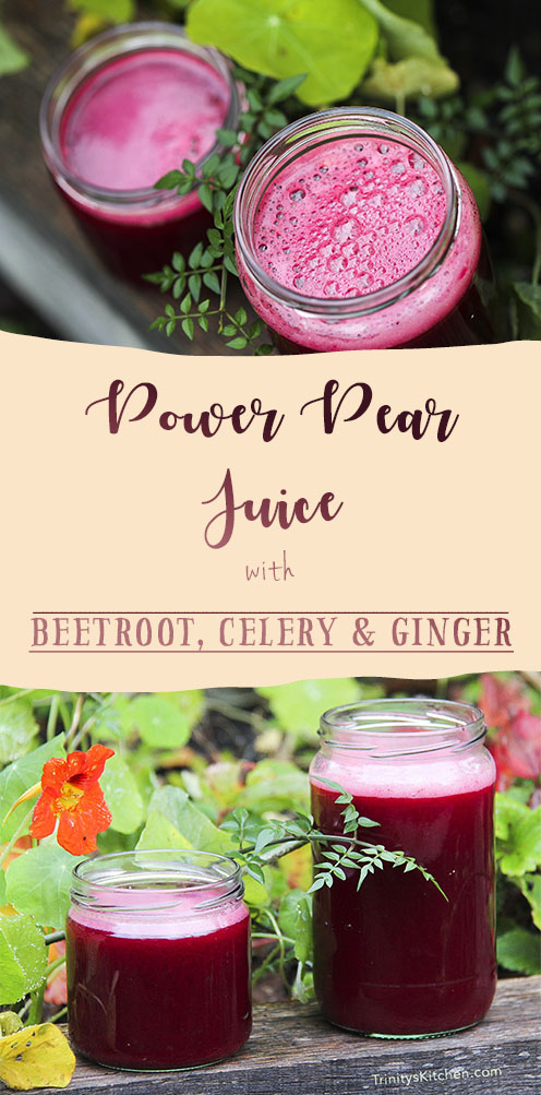 Power pear juice with beetroot, celery and ginger by Trinity