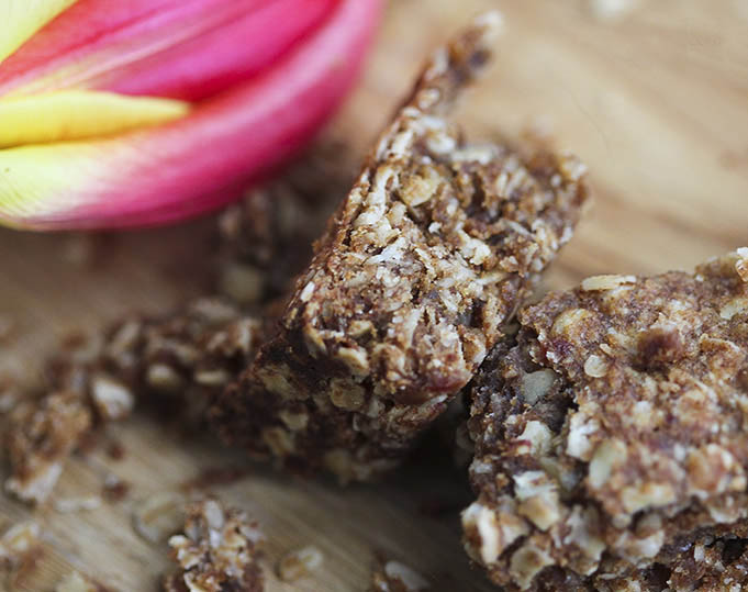 Maca Granola Bars naturally sweetened with dates - gluten-free vegan by Anastasia, Kind Earth
