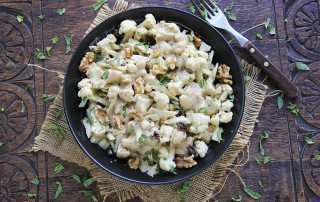 Walnut & raisin cauliflower raw-slaw salad with tahini sauce - glutenfree, vegan, dairy-free by Trinity