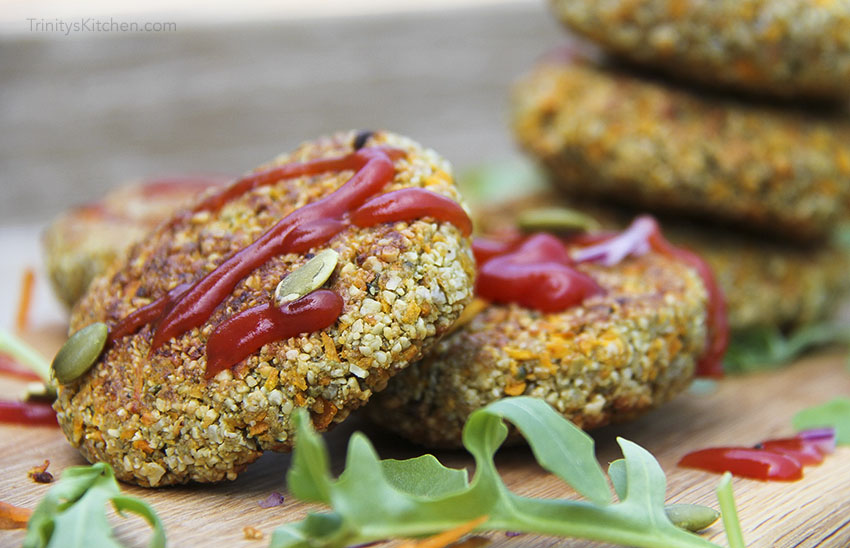 Sweet potato hemp seed burgers with pumpkin seed and spices vegan & gluten-free