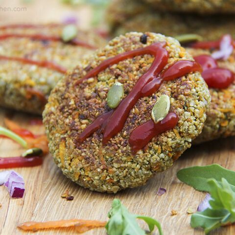 Sweet potato hemp seed burgers with pumpkin seed and spices vegan & gluten-free