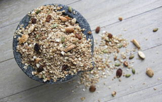 Almond and maple syrup granola with oats and coconut oil