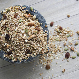 Almond and maple syrup granola with oats and coconut oil