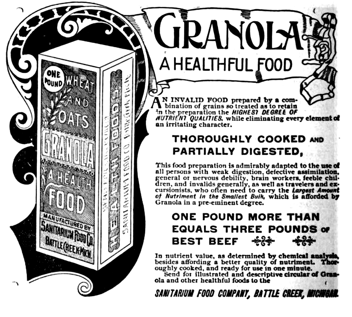 historic 1893 granola advertisement from Kellogg's