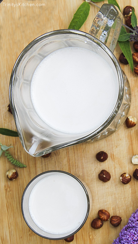 Homemade hazelnut milk recipe with a dash of maple syrup and vanilla - vegan, plant-based and healthy