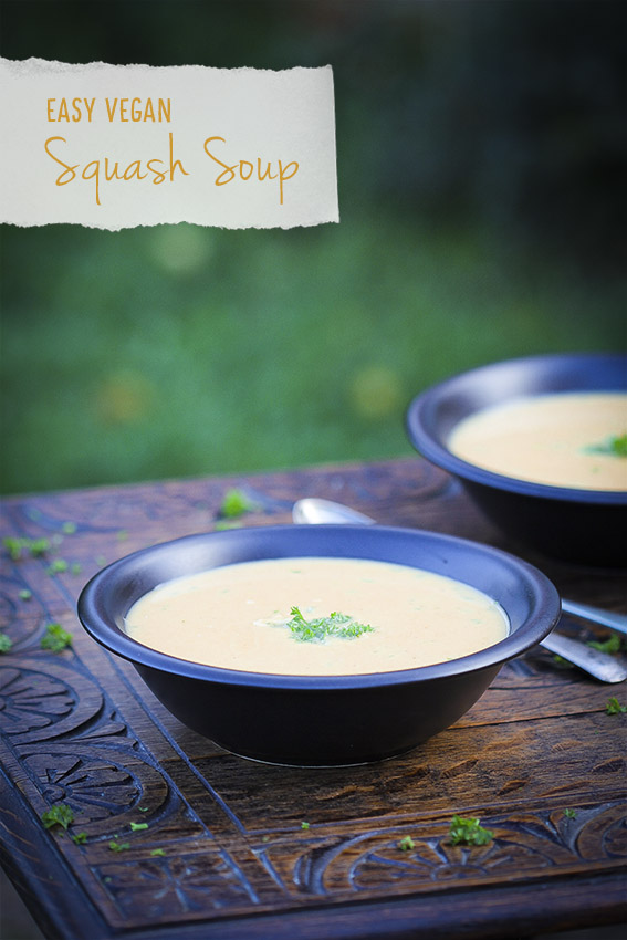 Easy vegan winter squash soup with coconut, ginger and coriander seed 