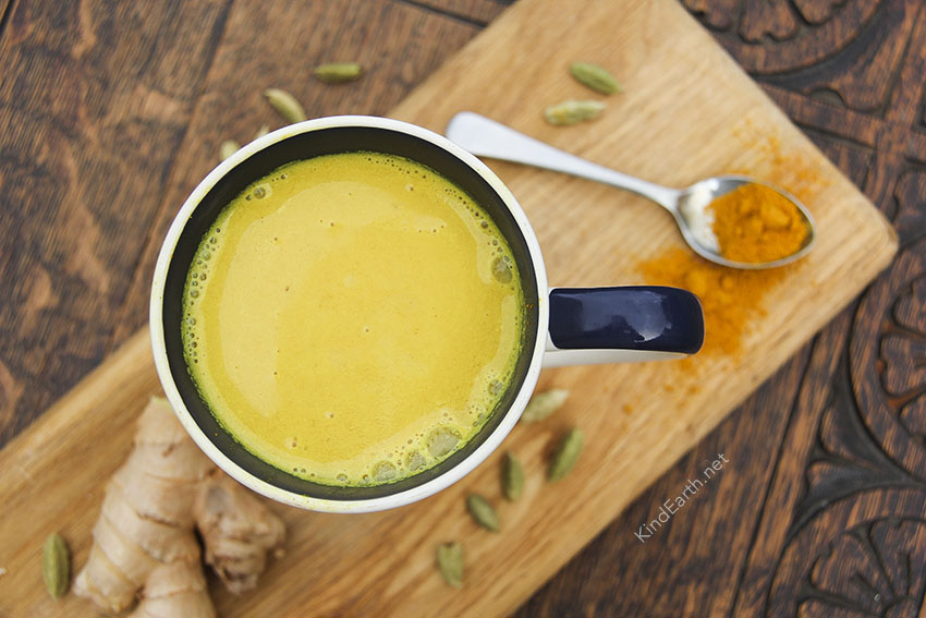 Milky vegan turmeric drink with cardamom & ginger by Anastasia,  Kind Earth