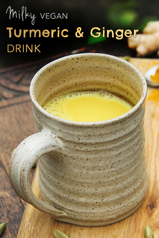 Milky vegan turmeric drink with cardamom & ginger by Trinity