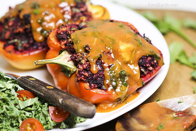 Beetroot & Sunflower Seed Stuffed Sweet Peppers with Ginger Sauce, gluten-free, vegan by Anastasia