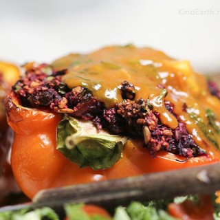 Beetroot & Sunflower Seed Stuffed Sweet Peppers with Ginger Sauce, gluten-free, vegan by Anastasia