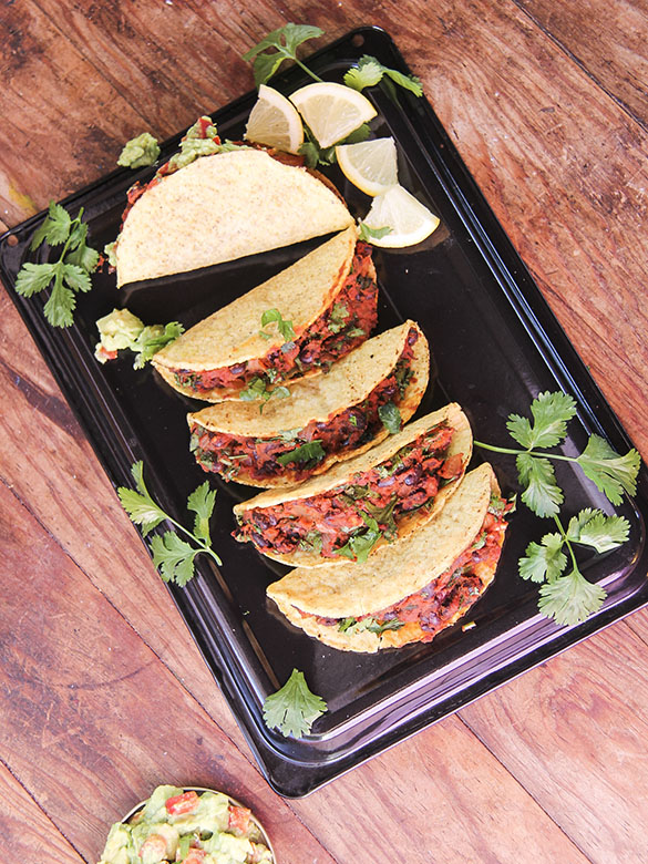 Black Bean Vegan Tacos with Organic Corn Taco Shells & Guacamole by Anastasia, Kind Earth