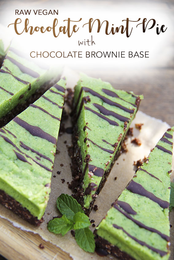 Raw Chocolate Mint Pie with Chocolate Brownie Base - gluten-free vegan by Anastasia at Kind Earth
