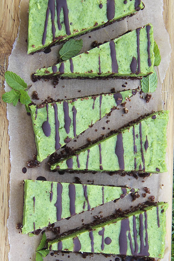 Raw Chocolate Mint Pie with Chocolate Brownie Base - gluten-free vegan by Anastasia at Kind Earth