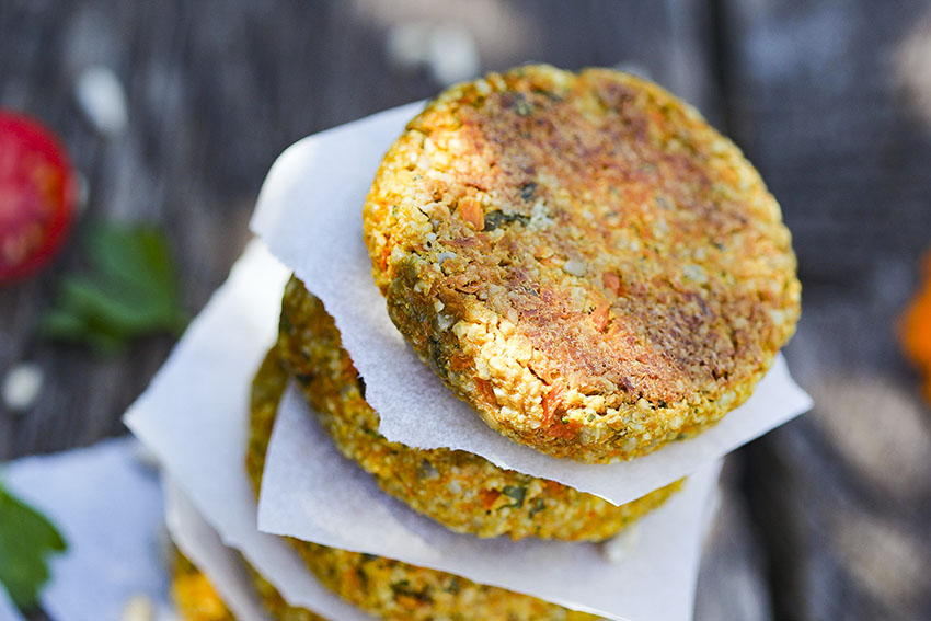 Sunshine Seed Patties (veggie burgers) with sunflower seed, pumpkin seed, carrot and herbs - delicious, easy and super healthy - by Anastasia, Kind Earth
