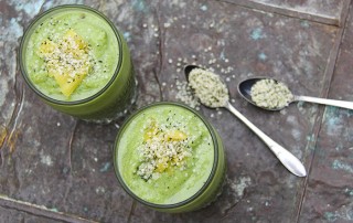 Pineapple green smoothie recipe with kale, avocado, hemp seeds and dates. By Anastasia, Kind Earth - vegan, gluten-free deliciousness
