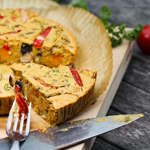 Crustless vegan quiche with chickpea flour (garbanzo bean flour). Gluten-Free, plant-based by Anastasia, Kind Earth