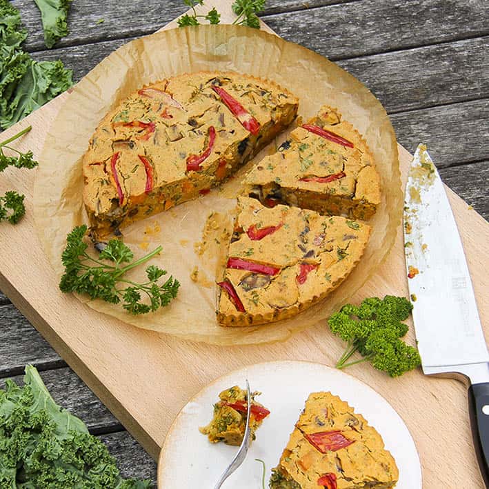 Crustless vegan quiche with chickpea flour (garbanzo bean flour). Gluten-Free, plant-based by Anastasia, Kind Earth