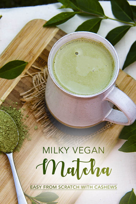 Milky matcha vegan drink with cashew nuts. High in antioxidants and l-theanine by Anastasia, Kind Earth