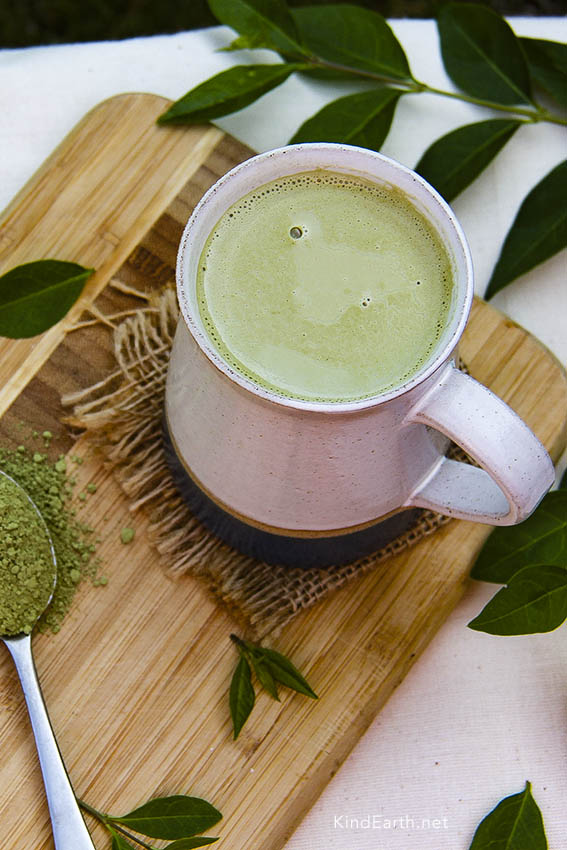 Milky matcha vegan drink with cashew nuts. High in antioxidants and l-theanine by Anastasia, Kind Earth