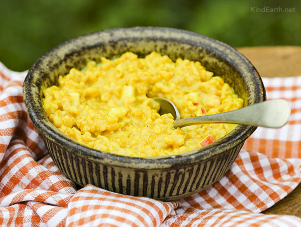 Golden Rice Pudding with turmeric, organic short grain rice, coconut milk, coconut sugar and lots of love by Anastasia, Kind Earth