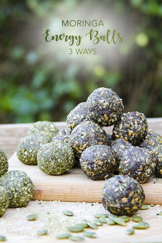 Moringa Energy Balls - 3 Ways. Seeds, ginger, raisins, dates, cashew, walnut, hemp seed. Gluten-free, vegan by Anastasia Kind Earth