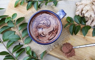 Easy vegan hot chocolate made from scratch in a blender using cashews and hempseeds, ginger, cacao and maple syrup - by Anastasia, Kind Earth