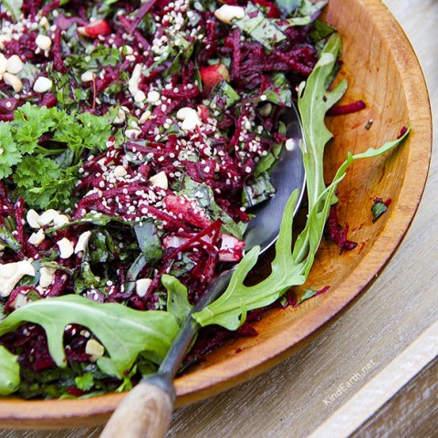 Immune boosting salad with beetroot, ginger, garlic kale and parsley - by Anastasia, Kind Earth
