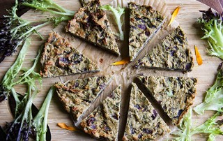 Based onion bhaji slices with fresh ginger, chickpea flour - healthy, gluten-free vegan by Anastasia, Kind Earth