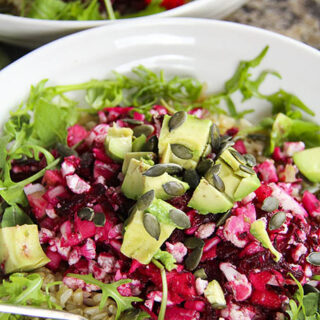 Nutritious plant-based meal inspiration with beetroot, cauli, ginger, avocado, rice and all things nice - gf vegan