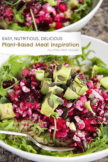 Nutritious plant-based meal inspiration with beetroot, cauli, ginger, avocado, rice and all things nice - gluten-free, vegan by Anastasia, Kind Earth