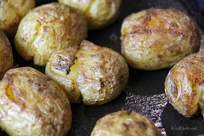 Baby roast potatoes with the skins still on - gluten-free, vegan