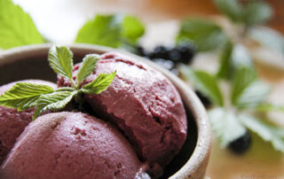 Super healthy vegan blackberry no churn ice cream, with coconut milk, dates and vanilla