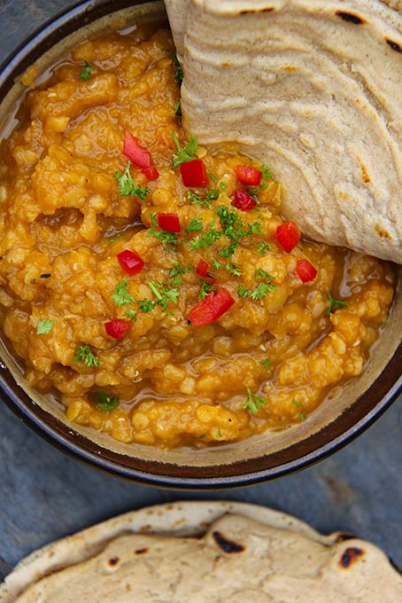 Red lentil and butternut squash dahl recipe - gluten-free, vegan