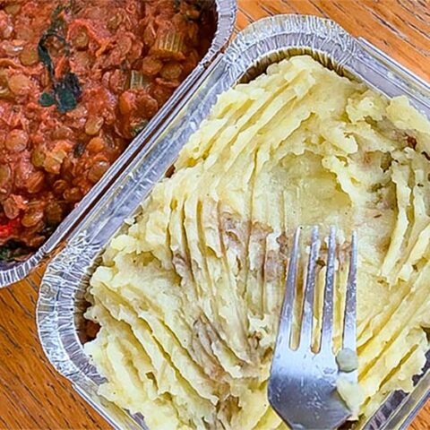 Green lentil cottage pie for batch making on a budget